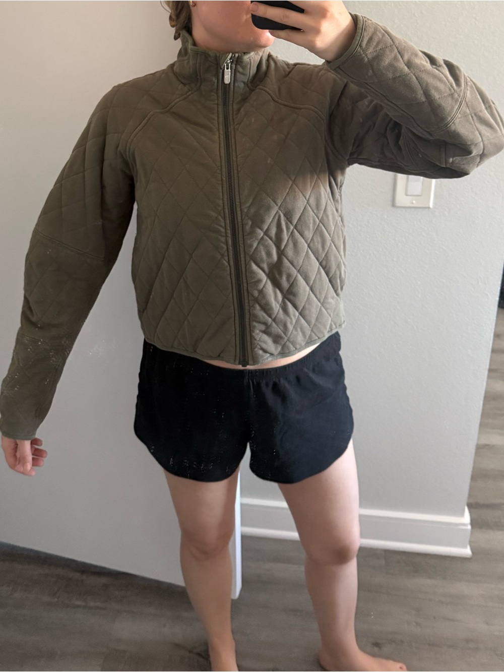 lululemon athletica Olive Quilted Zip-Front Bomber Jacket